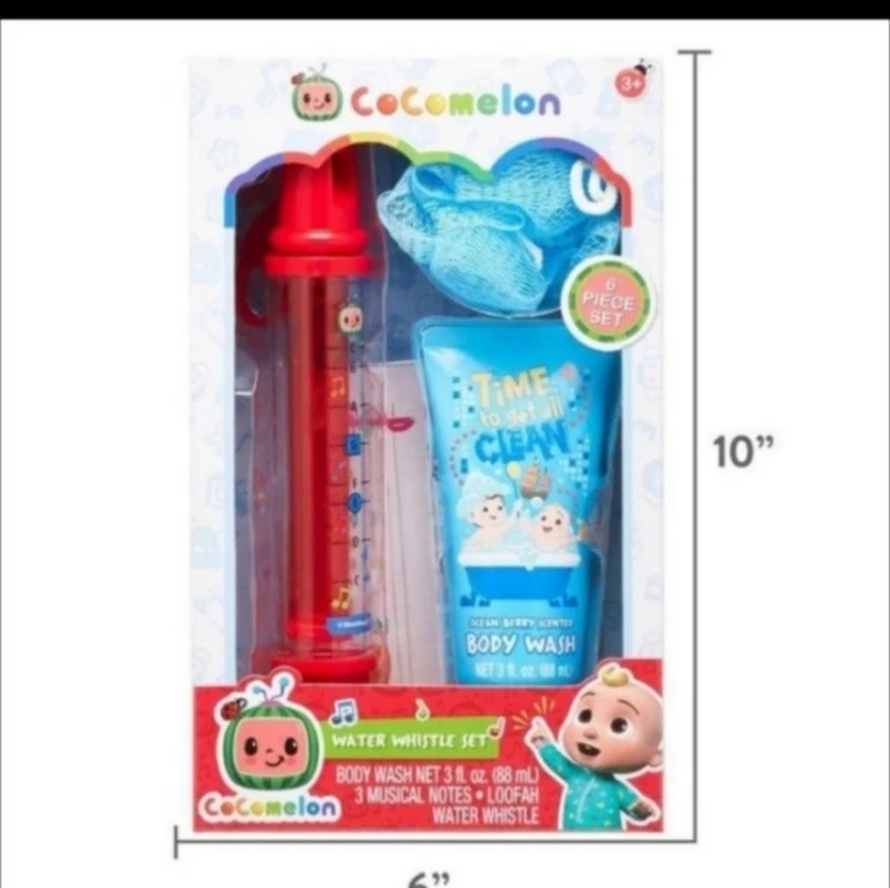 cocomelon set body wash 3 musical notes loofah water whistle